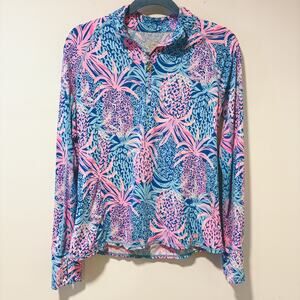 Lilly Pulitzer Luxletic Mation Half-Zip Sunguard Pineapple Print Women's Medium